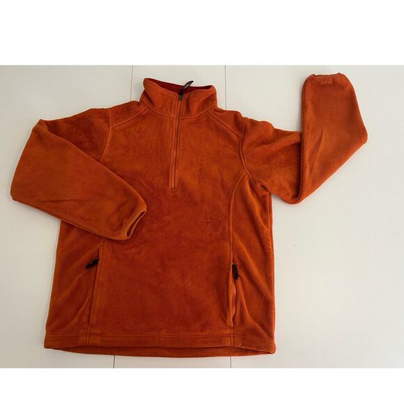LL Bean Pumpkin Orange Fleece Quarter Zip Pullover Hand Warmer Pocket Sz Medium - Picture 1 of 10